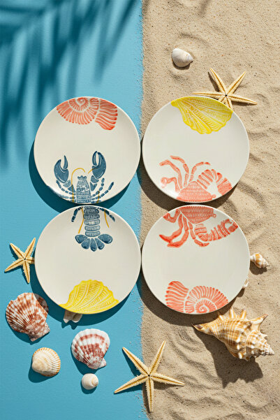 TRENDYOLMİLLA HOME Set de 4 farfurii din ceramică cu model marin 19 cm TPHSS25TBK00027