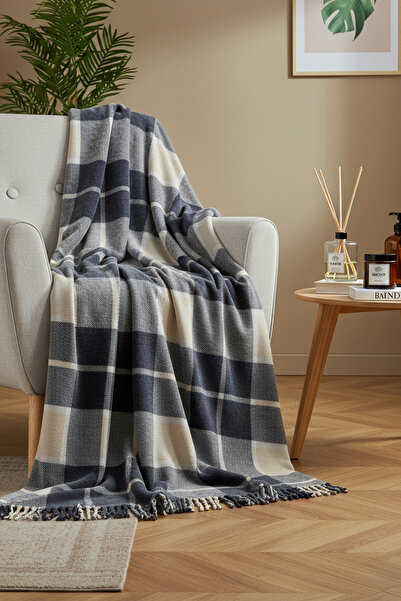 TRENDYOLMİLLA HOME Односпальний плед з кареним візерунком і бахромою 130x170 см