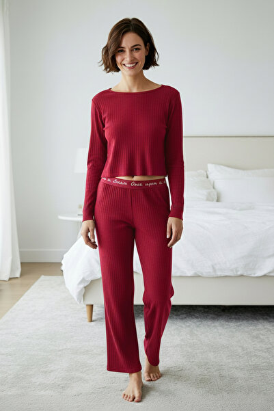 Trendyol Collection Corded Claret Red Knitted Pajama Set - Rubber Detailed, Thmaw21Pt0269