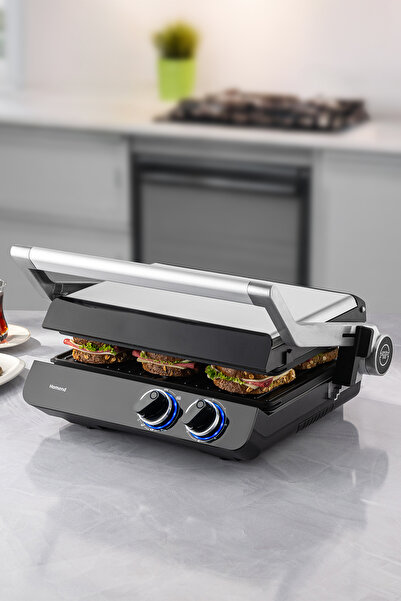 HOMEND Grilliant 1342h 3 In 1 Inox Body Double Sided Xl Cast Iron Plate Toaster And Grill Machine