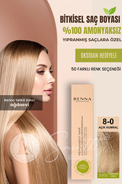 Renna AMONYAKSIZ Bitkisel Yıpranmış Saçlar İçin Saç Boyası 8-0 AÇIK KUMRAL 60ml