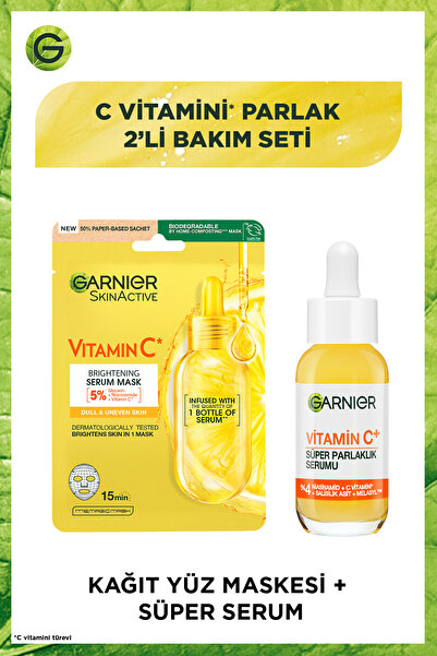 Garnier C Vitamini Parlak 2'li Bakım Seti Kağıt Yüz Maskesi + Süper Aydınlatıcı Serum