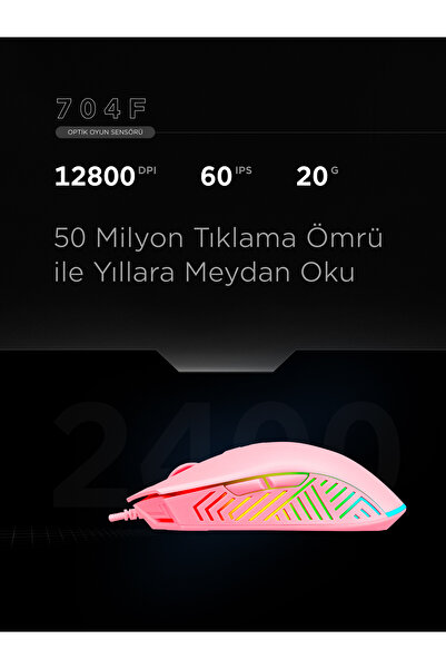 Rampage SMX-G68 SPEAR V2 FULL RGB 12800 DPI Pembe 7D Makrolu Gaming Oyuncu Mouse