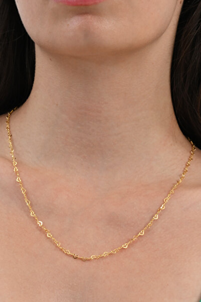 Söğütlü Silver Gümüş altın yaldızlı tasarım birbirine bağlı kalpler zincir kolye SGTL12592GOLD