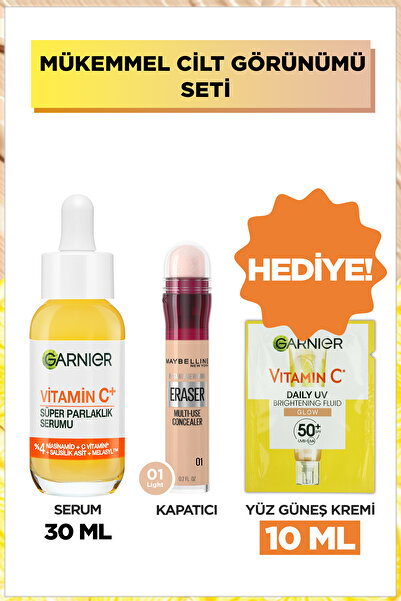Maybelline New York Maybelline Instant Anti Age Eraser Kapatıcı 01 & Garnier C Vitamini Parlak Süper Aydınlatıcı Serum
