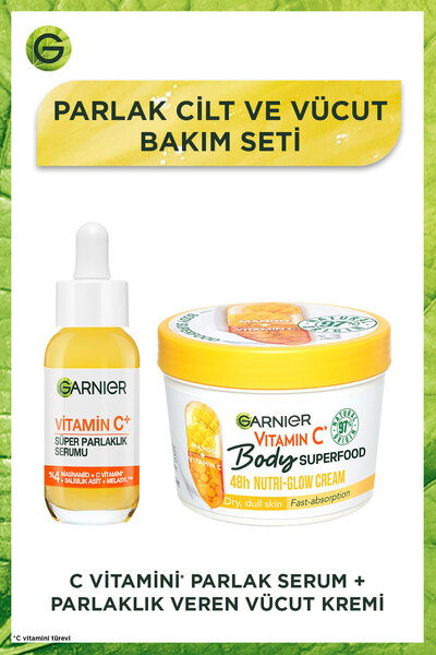 Garnier C Vitamini Parlak Süper Aydınlatıcı Serum & Body Superfood C Vitamini Parlaklık Veren Vücut Kremi