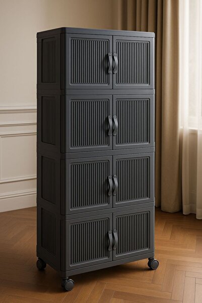 Kitchen Life 4'lü Portatif Istiflenebilir Tekerlekli Organizer Dolap Plastik Banyo Mutfak Dolapları Saklama Kutu