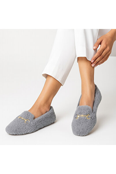 Beyond Women's Gray Buckle Plush Home Slippers Byndvt03