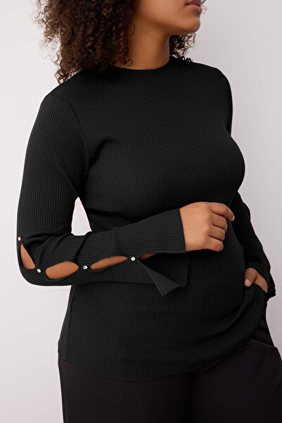Trendyol Curve Чорна тоненька трикотажна блузка TBBAW24AF00021
