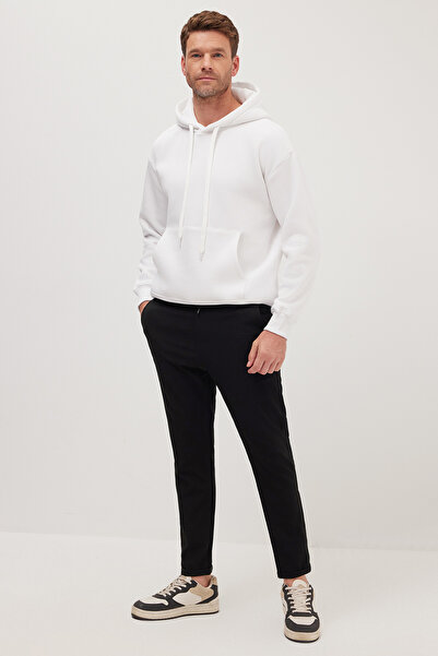 Tudors Erkek Slim Fit Dar Kesim Pamuklu Lastikli Beli Bağcıklı Siyah Pantolon