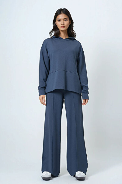 Trend Alaçatı Stili Women's Anthracite Hooded Inner Ribbed Modal Fabric Top and Bottom Set Alc-X14632