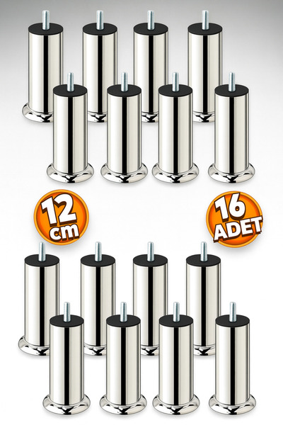 Badem10 M8 Furniture Sofa - Fine Tooth Metal Legs, 12 Cm Heightening Legs, 16 Pieces