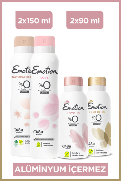 Emotion Kadın Deodorant Seti - Natural Bloom, Love 2x150 Ml - Gold Bliss,Joyous 2x90 Ml