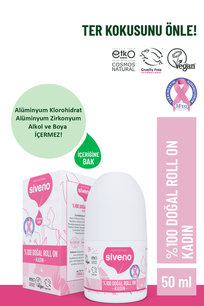 %100 Doğal Roll On Kadın Deodorant Ter Kokusu Önleyici Bitkisel Leke Bırakmayan Vegan 50 ml