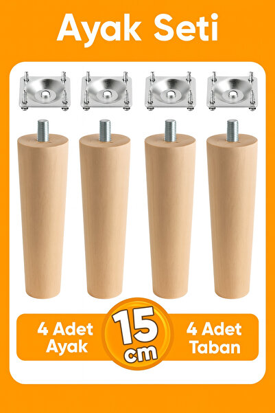 Badem10 Lemn (15 CM) Mobilier Fotoliu Canapea Picior Picioare Set de 4 cu dispozitiv de conectare cu șuruburi M8