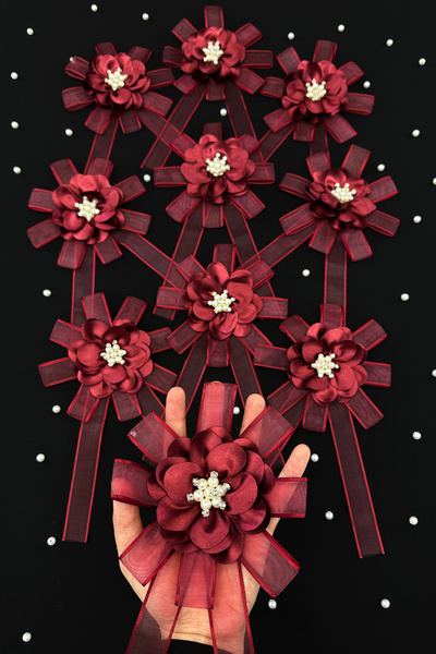 ZEYMERADE Broşlu Bordo Bohça Süsü, Gelin Damat Çeyiz Düğün Nişan Konvoy Gelin...