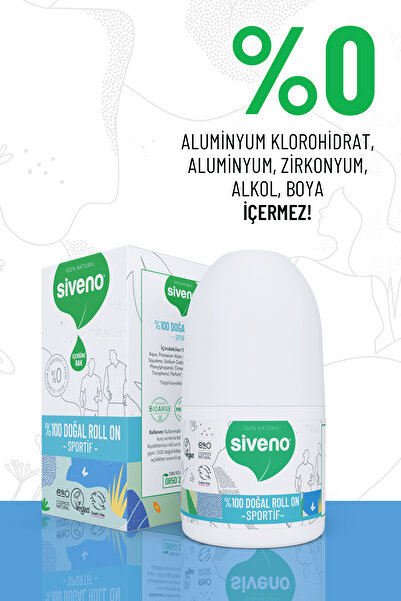 Siveno %100 Doğal Roll-on Sportif Sporcu Deodorant Ter Kokusu Önleyici Bitkisel Lekesiz Vegan 50 ml