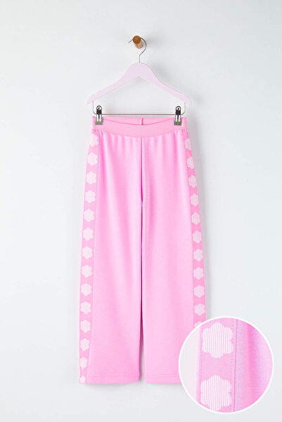 TRENDYOLKIDS Pink Cotton Heart Printed Girl's Knitted Sweatpants Tkdaw26Ea00014