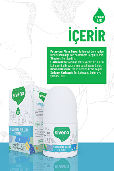 Siveno %100 Doğal Roll-on Sportif Sporcu Deodorant Ter Kokusu Önleyici Bitkisel Lekesiz Vegan 50 ml
