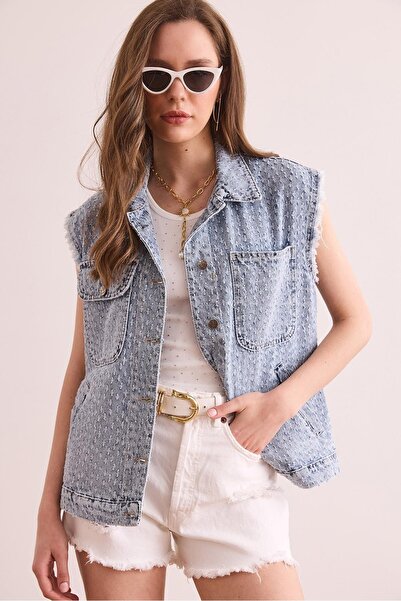 Olalook Жіночий світло-синій джинсовий жилет з кишенями YLK-19000064