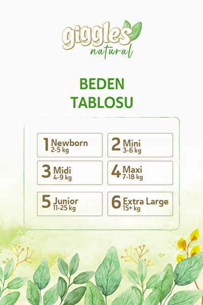 giggles Natural 6 Numara Juniour Plus Pamuklu Bebek bezi 34 Adet