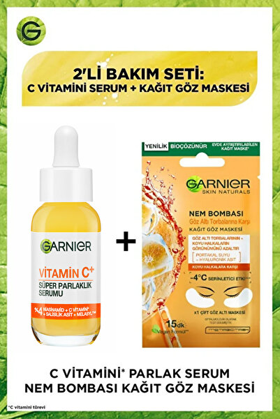 Garnier C Vitamini Parlak Super Aydınlatıcı Serum 30ml+Göz Altı Torbalarına Karşı Kağıt Göz Maskesi
