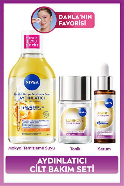 NIVEA Aydınlatıcı Cilt Bakım Seti, Nemlendirici Serum, Tonik, Micellar Makyaj Temizleme Suyu, C Vitamini,