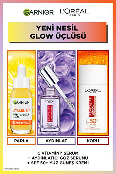 Garnier C Vitamini Parlak Serum + Revitalift Filler Göz Serumu + Clinical SPF50 Yüz Güneş Kremi