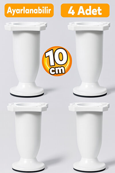Badem10 Ayarlanabilir Dolap Mobilya Kanepe Sehpa Tezgah Ayağı Plastik Beyaz Ayakları 10 Cm (4 ADET)