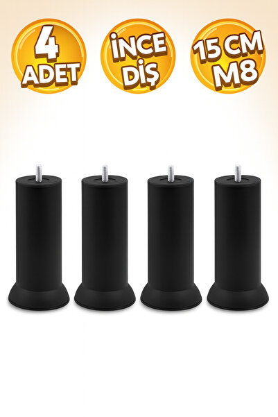 Badem10 Picior de pat negru din metal M8 - 15 cm, 4 bucăți picior de ridicare...