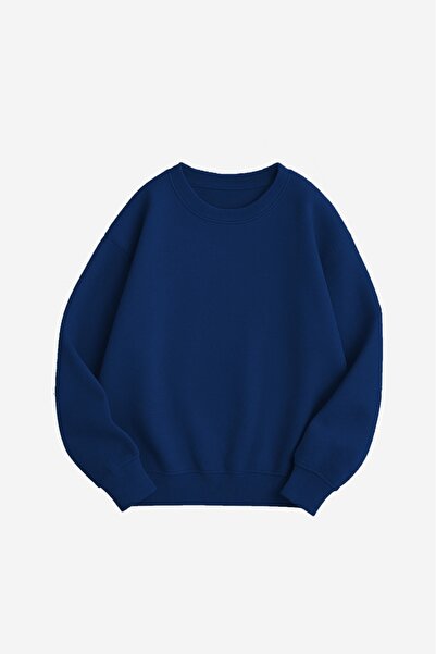 MODAGEN Unisex 3'lü Kırmızı Mavi Siyah Bisiklet Yaka Oversize Sweatshirt