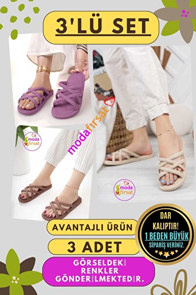 Modafırsat 3 Pack Women's Daily Slippers Non-Slip Guest Bundle Home Beach Sea Out Slippers Triple Slippers Set