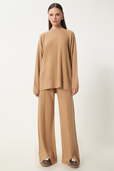 Happiness İstanbul Women's Biscuit Stylish Knitwear Sweater Pants Set Mu00012