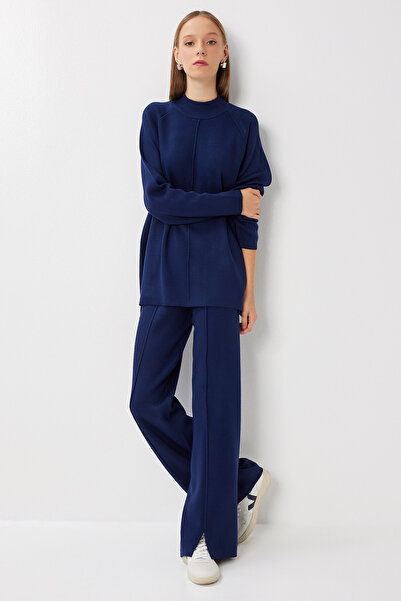 Happiness İstanbul Kadın Lacivert Şık Triko Kazak Pantolon Takım MU00012