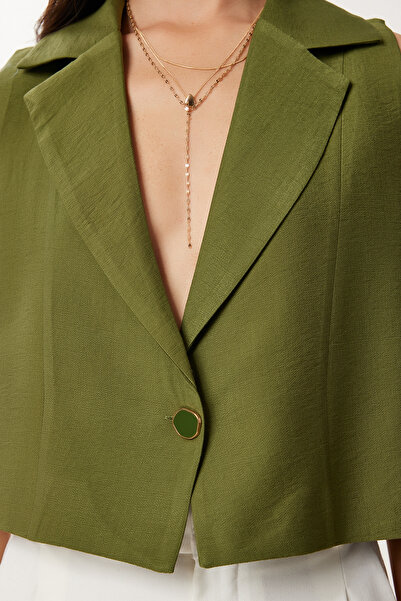 Happiness İstanbul Kadın Haki Düğmeli Keten Yelek TO00055