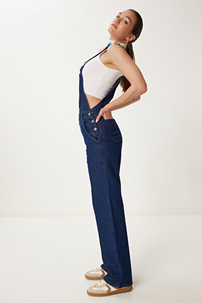 Happiness İstanbul Kadın Koyu Mavi Geniş Cepli Denim Bahçıvan Tulum RV00162