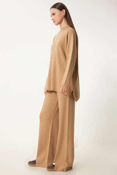 Happiness İstanbul Women's Biscuit Stylish Knitwear Sweater Pants Set Mu00012