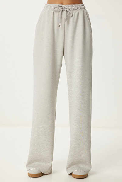 Happiness İstanbul Γυναικείο φούτερ με φαρδύ πόδι σε γκρι μελανζέ χρώμα UB00361