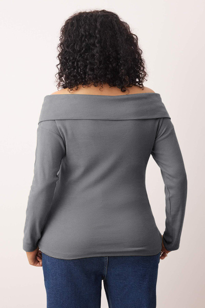 Trendyol Curve Gray Camisole Knitted Plus Size Blouse Tbbaw25Af00024