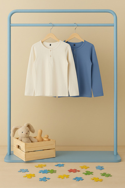 TRENDYOLKIDS Indigo-Taş 100% бавовна 2-пакетний прямий трикотажний футболка для хлопчиків TKDAW26TS00010