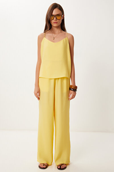 Happiness İstanbul Women's Yellow Strap Modal Blouse Pants Set Lrv0108