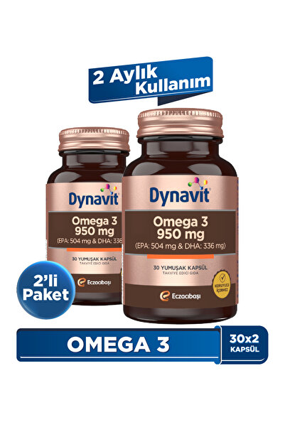 Dynavit Omega 3 950 mg 30 Yumuşak Kapsül x2 - Yüksek EPA & DHA - 1400mg Balık Yağı