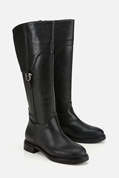 Yaya by Hotiç Γυναικείες μαύρες μπότες ιππασίας με επίπεδη σόλα