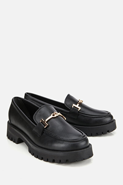 Yaya by Hotiç Women's Black Thick Soled Buckle Loafer
