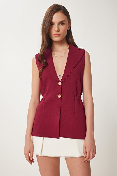 Happiness İstanbul Women's Burgundy Stylish Buttoned Knit Vest Ldp0039
