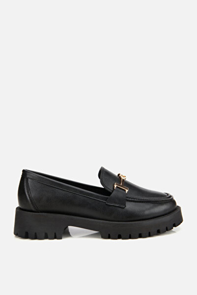 Yaya by Hotiç Women's Black Thick Soled Buckle Loafer
