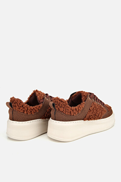 Yaya by Hotiç Women's Brown Fur Lace-Up Platform Sneakers