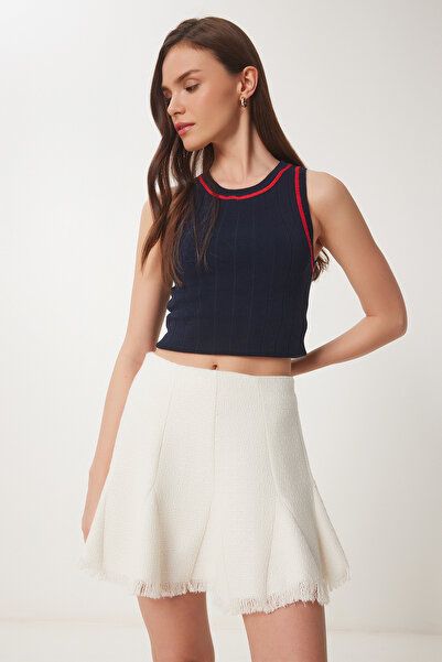 Happiness İstanbul Women's Bone Tassel Tweed Woven Skirt Lus0099