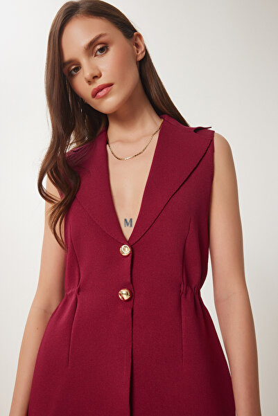 Happiness İstanbul Women's Burgundy Stylish Buttoned Knit Vest Ldp0039