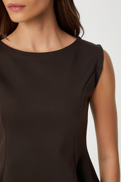 Happiness İstanbul Γυναικεία καφέ αμάνικη μπλούζα Peplum Interlock LAN0058